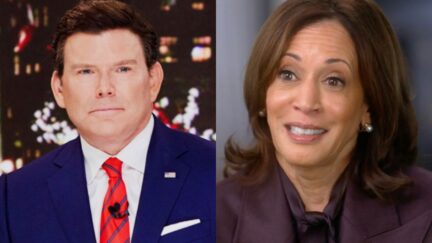 Side by side images of Bret Baier and Kamala Harris