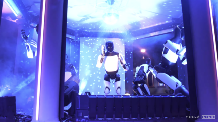 Optimus robots dancing at Tesla's We, Robot event