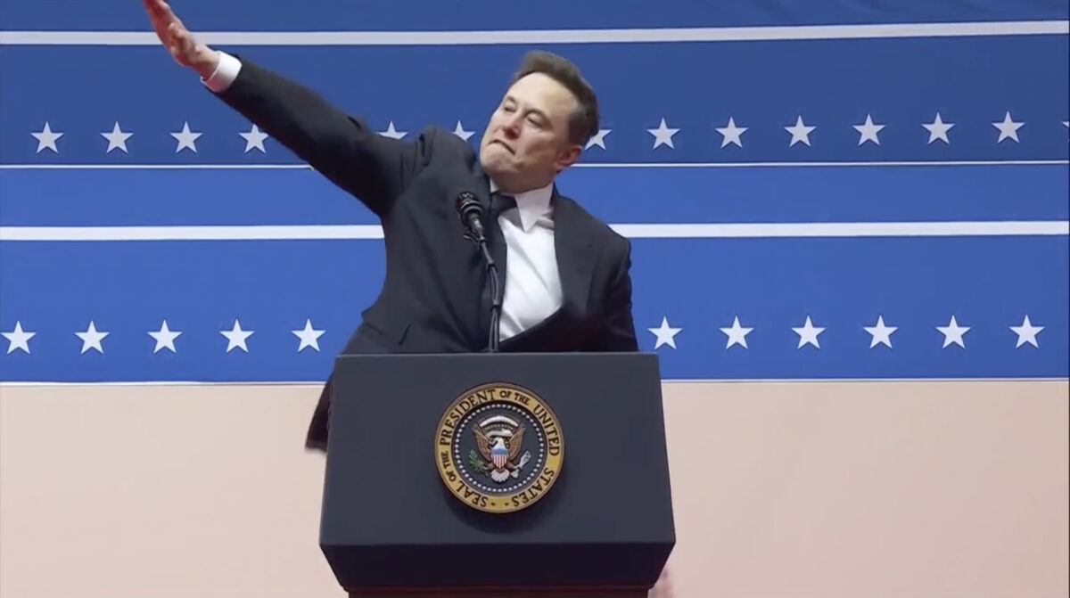 Elon Musk saluting during Trump inauguration rally