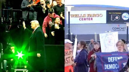 1 Trump Greeted By Cheers, 'USA!' Chants, Boos At NCAA Event — And 'Anti-Fascist Tailgate' Outside