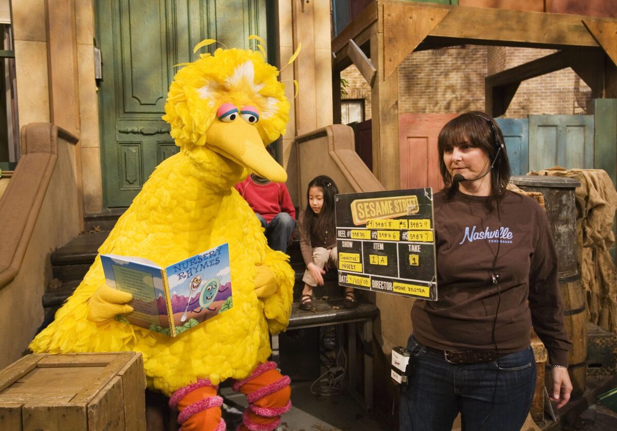 Big Bird on Sesame Street set