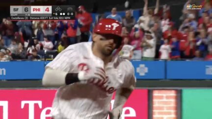 Nick Castellanos rounds the bases after hitting a home run