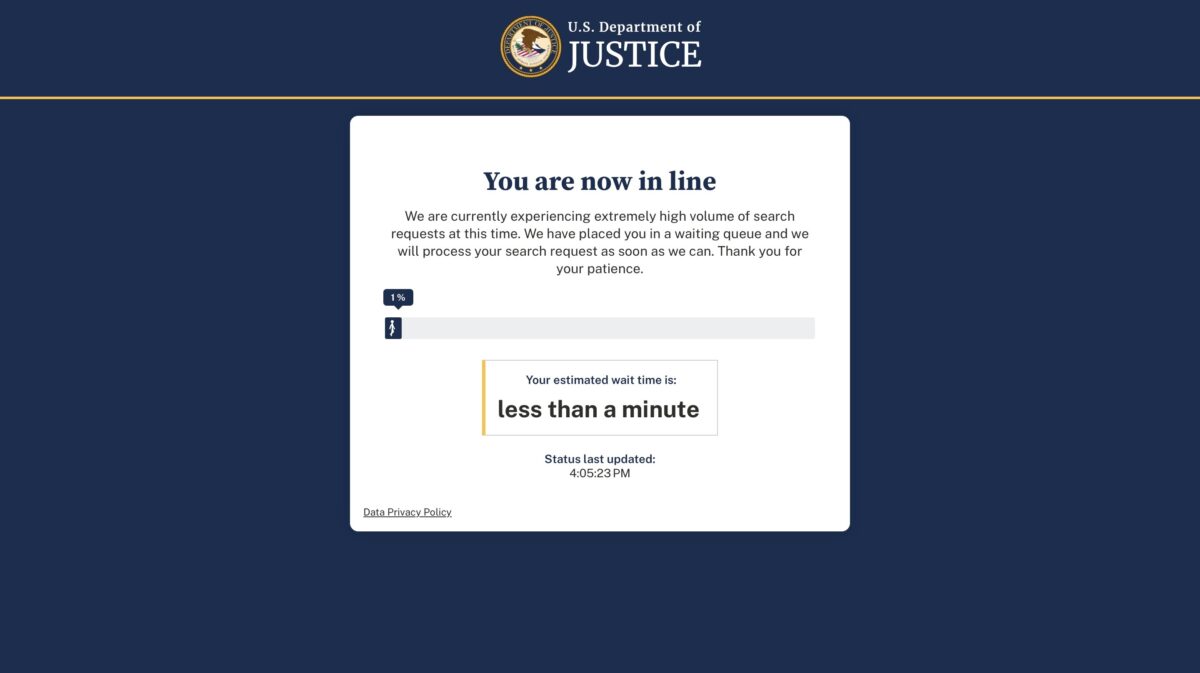 DOJ website for Epstein files