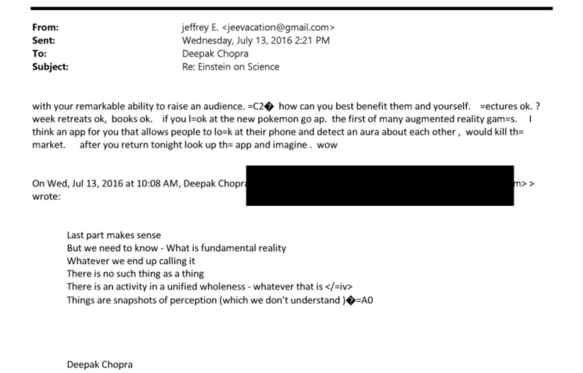Epstein email to Chopra
