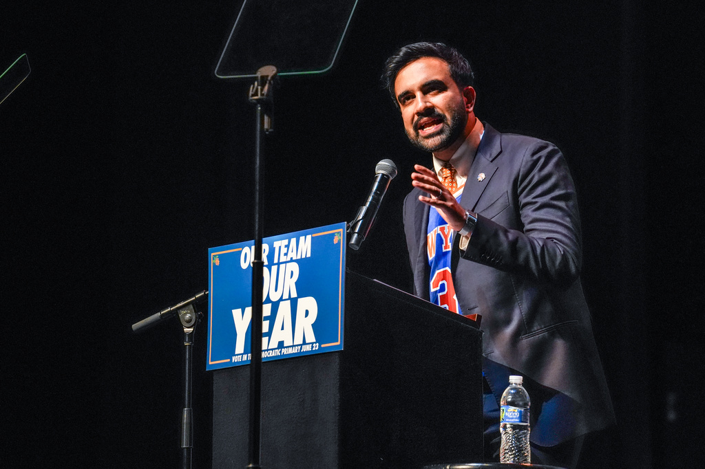 Mayor Zohran Mamdani speaks during a Get Out The Vote rally ahead of New York's primary election, Thursday, June 18, 2026, in the Brooklyn borough of New York.