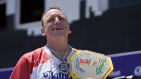 Joey Chestnut with his 18th Mustard Belt