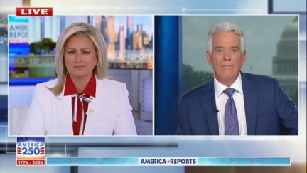 Fox anchors Sandra Smith and John Roberts in a split screen
