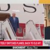 split screen with trump on steps of air force one and panetta