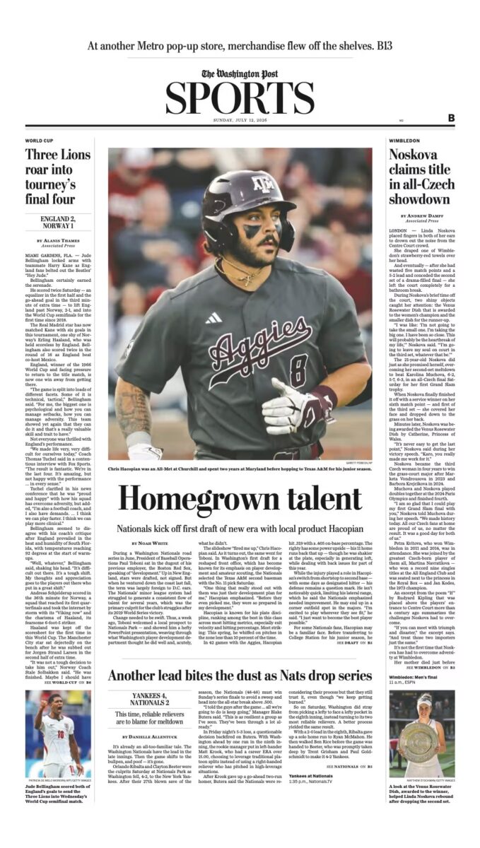 Washington Post Sports Section, July 12, 2026