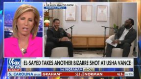 laura ingraham and abdul el-sayed doing an interview in a split screen