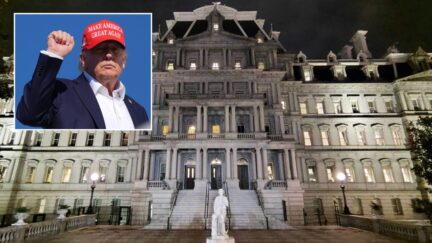 Eisenhower Executive Office Building (Screenshot); Donald Trump (AP Photo/Julia Demaree Nikhinson)