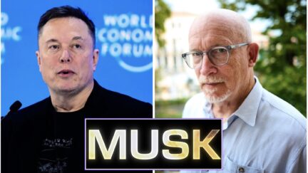 comp musk on left, gibney on right title card for musk in the center