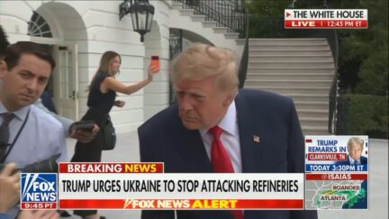 trump leans in to hear reporter's question